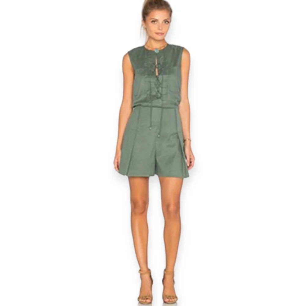 DEREK LAM 10 CROSBY Sleeveless Lace Up Romper in Army 6 - Picture 1 of 11